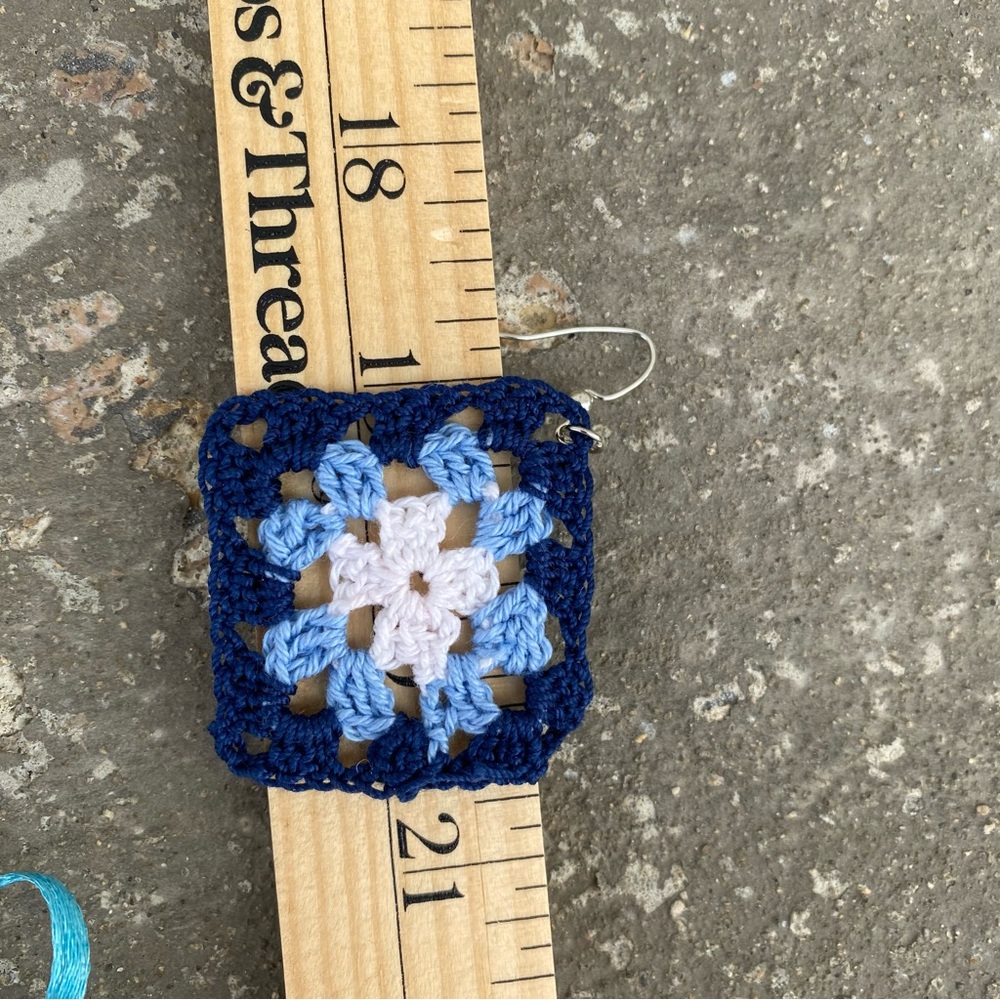 Blue Crochet Granny Square Earrings - Picture 7 of 7